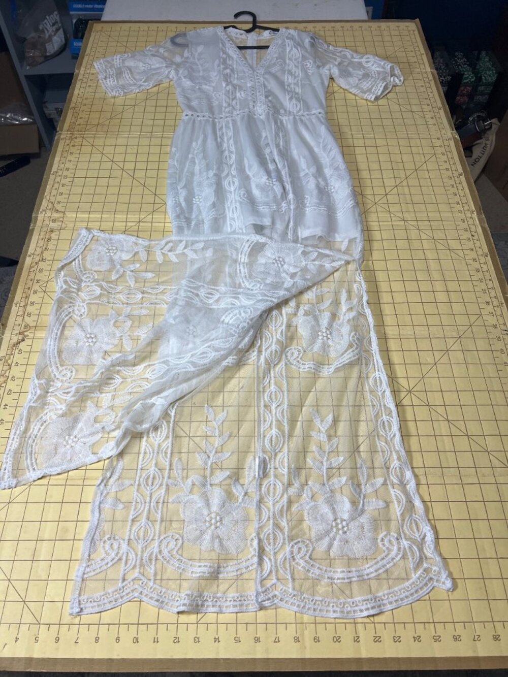 Eleter White Lace Maxi Dress With Sheer Floral Embroidery And V-Neckline Size S - Picture 7 of 7